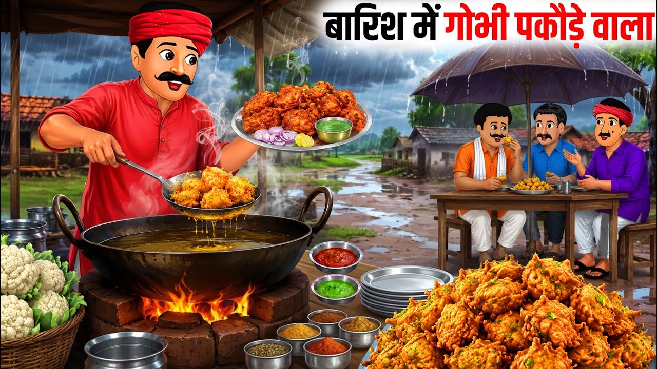 बारिश में गोभी पकोड़े वाला | Barish Me Gobhi Pakode Wala | hindi Kahani | Cartoon Stories
