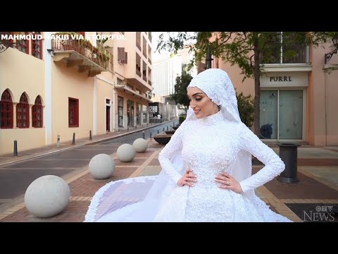 Bride's photoshoot happens at the exact second as a massive explosion in Beirut