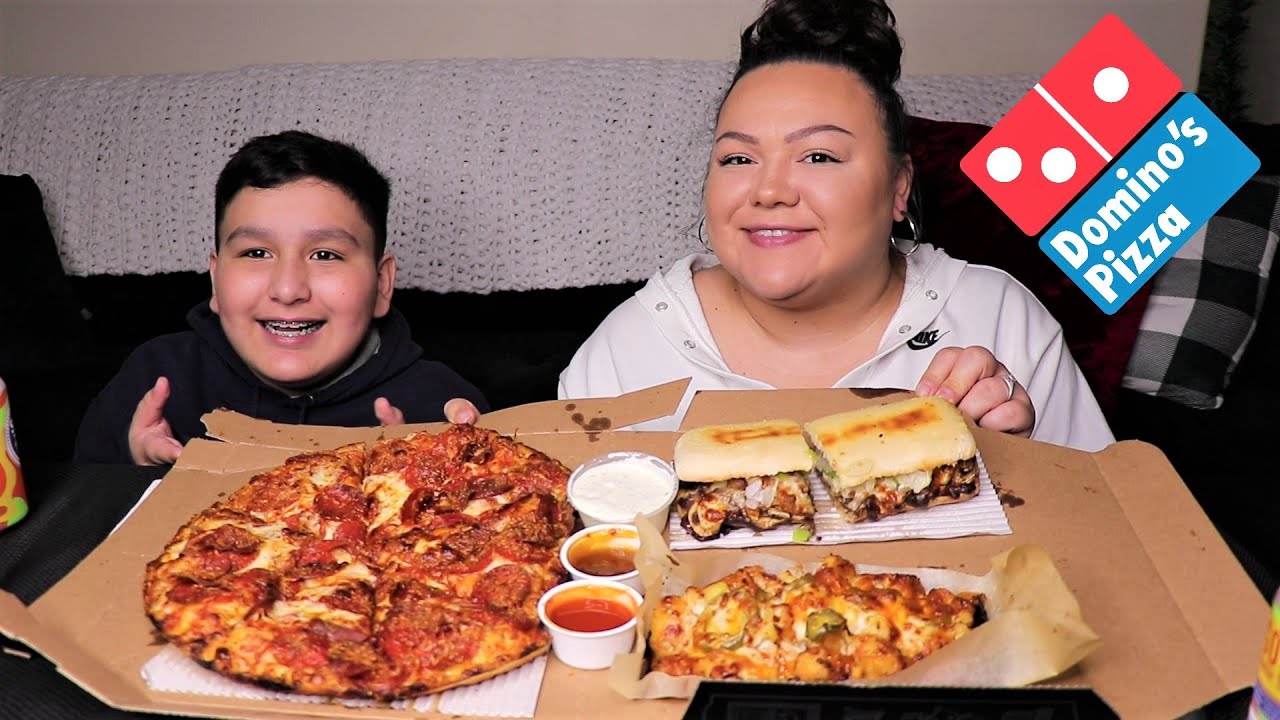 Dominoes Pizza, Baked Sandwich, & Spicy Chicken Mukbang | AngelaEats