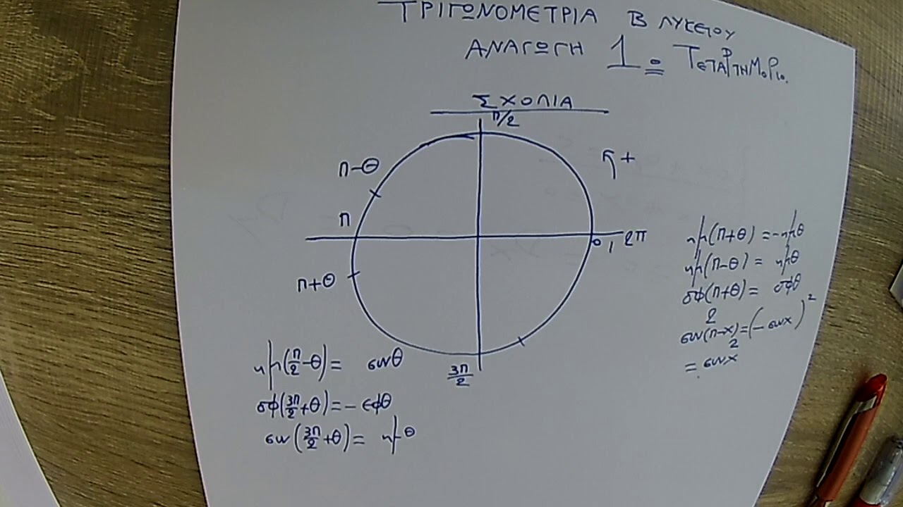 Β' Λυκείου Μαθηματικά | Τριγωνομετρία Αναγωγή στο 1ο τεταρτημόριο 17/10/2017
