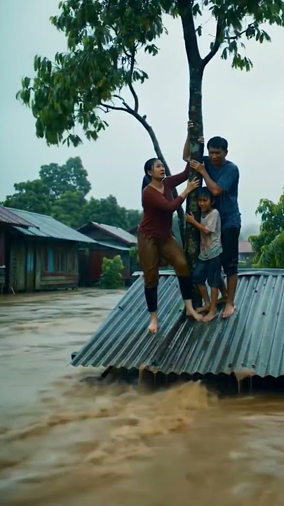 Suasana terjebak diatas pohon saat banjir bandang berlumpur#s