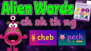 ALIEN WORDS PHASE 3 BASICS 3 Group 3: CH SH TH NG 👽 PHONICS SCREEN PRACTISE 💚 Miss Ellis #alienwords