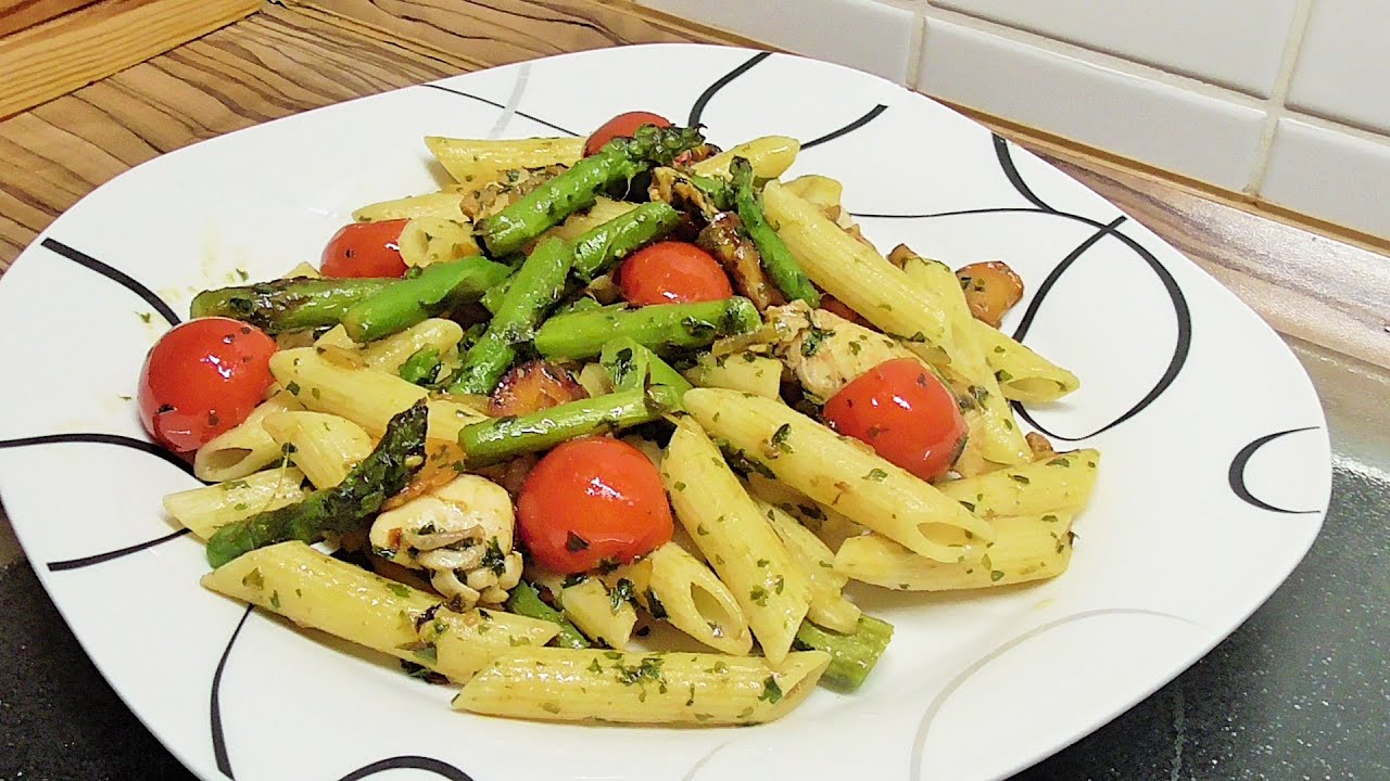 Grüne Spargel mit Nudel und Hähnchen YouTube Grüne Spargel mit Nudel und Hähnchen YouTube