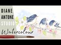 SWALLOWS AND APPLE BLOSSOM Watercolor Art Tutorial - Easy Step by Step Line and Wash Painting Lesson