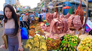 Cambodian Street Food @ Russian Market - Delicious Plenty Fruit , Beef, Pork, Seafood & More