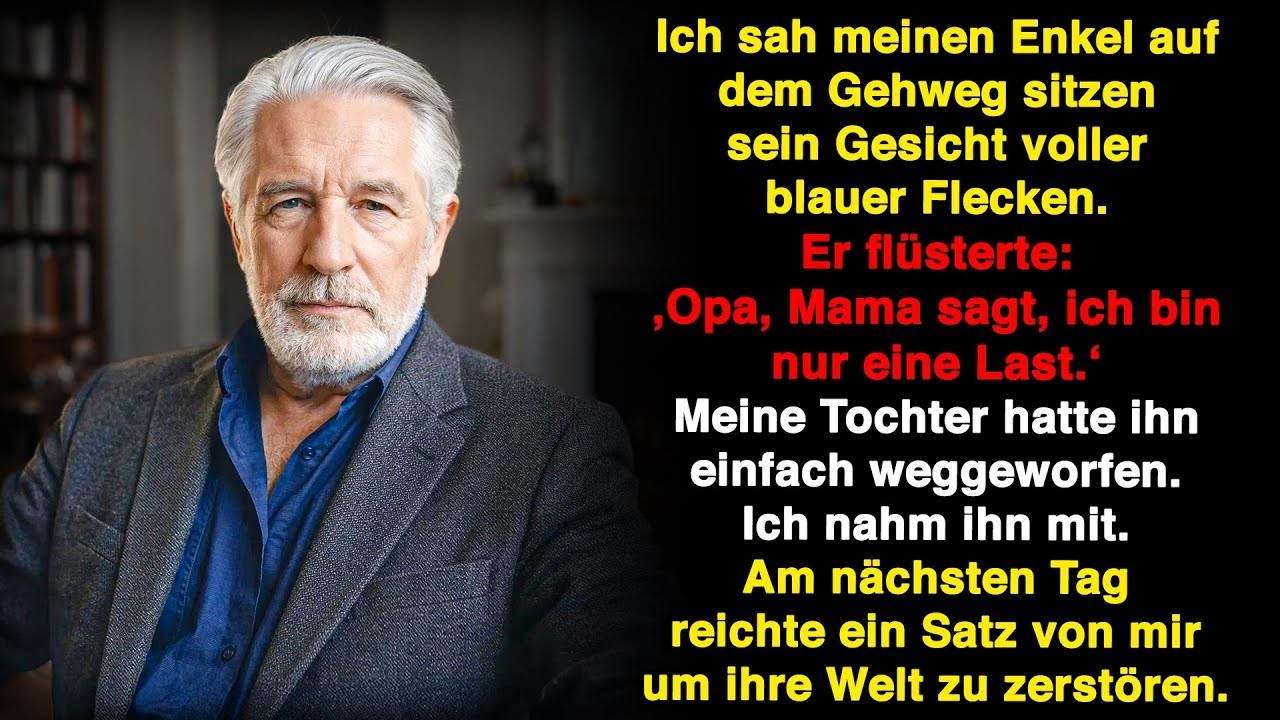 An einem Freitagabend, auf dem Weg von der Apotheke, fand ich meinen siebenjährigen Enkel weinend und mit blauen Flecken allein auf dem Bürgersteig sitzen. „Opa, meine Mama hat gesagt, dass ich...