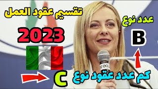 عدد عقود العمل فى إيطاليا 2023?? بالنسبة لكل قطاع نوع B ونوع C  التقسيم