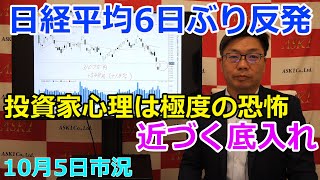 2023年10月5日【日経平均6日ぶり反発　投資家心理は極度の恐怖　近づく底入れ】（市況放送【毎日配信】）