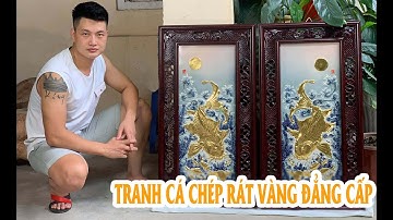 TRANH SỨ CÁ CHÉP TRÔNG TRĂNG RÁT VÀNG , TRANH SỨ CÁ CHÉP .