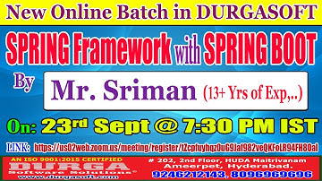 SPRING Framework with SPRINGBOOT Online Training @ DURGASOFT