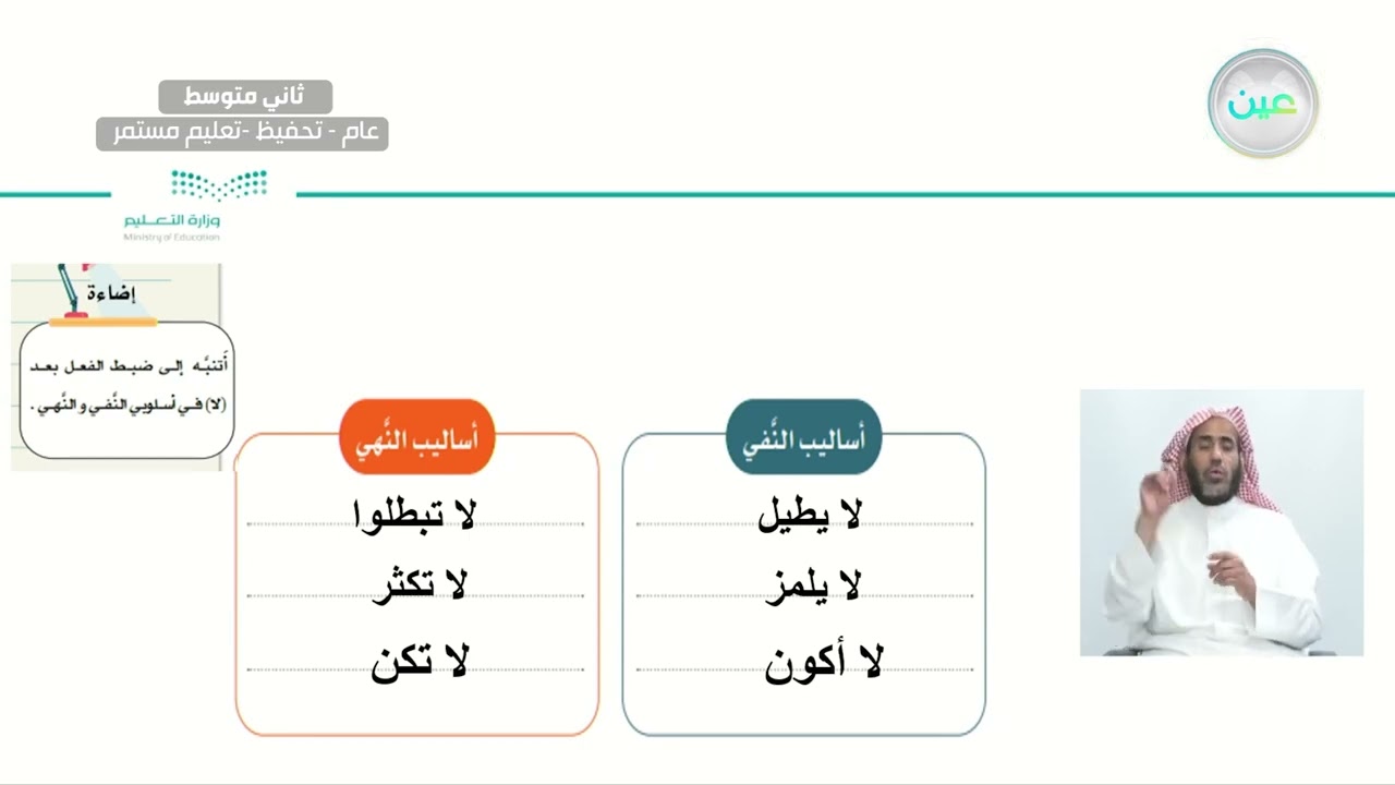 الأسلوب اللغوي: الجملة الخبرية المنفية (الفعلية).. - اللغة العربية - ثاني متوسط