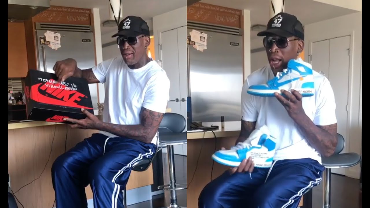 Dennis Rodman Takes His Custom Off-White Air Jordan 1s on a Trip ...