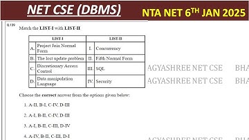 PYQ OF DEC 2024 | DBMS | NTA UGC NET JUNE 2025 EXAM | UGC NET JRF EXAM | COMPUTER SCIENCE