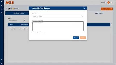 ACE360 Booking Tool - Step 3   Assessor Accepts Rejects  Booking