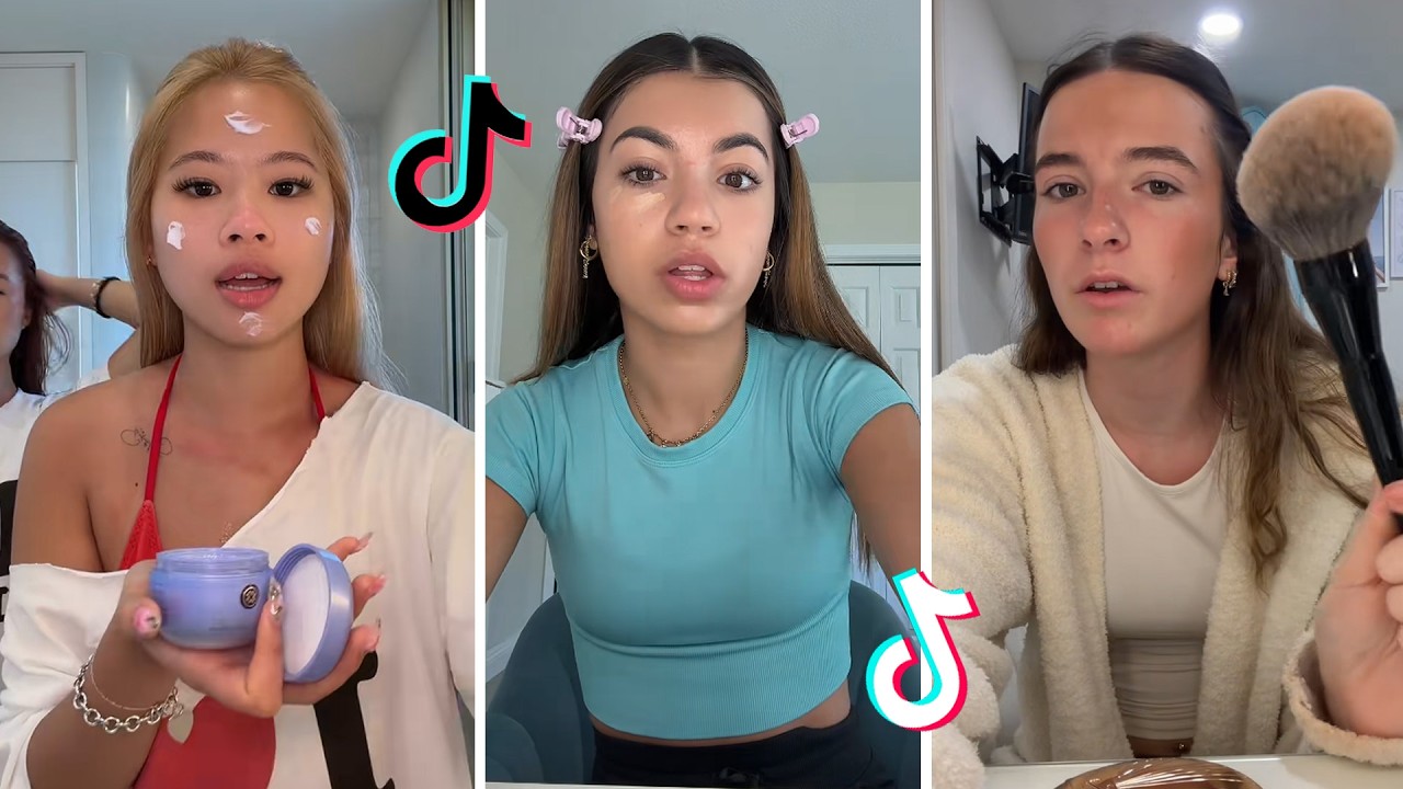 GRWM TikTok Makeup Compilation - Skincare, Makeup & Outfits 1898