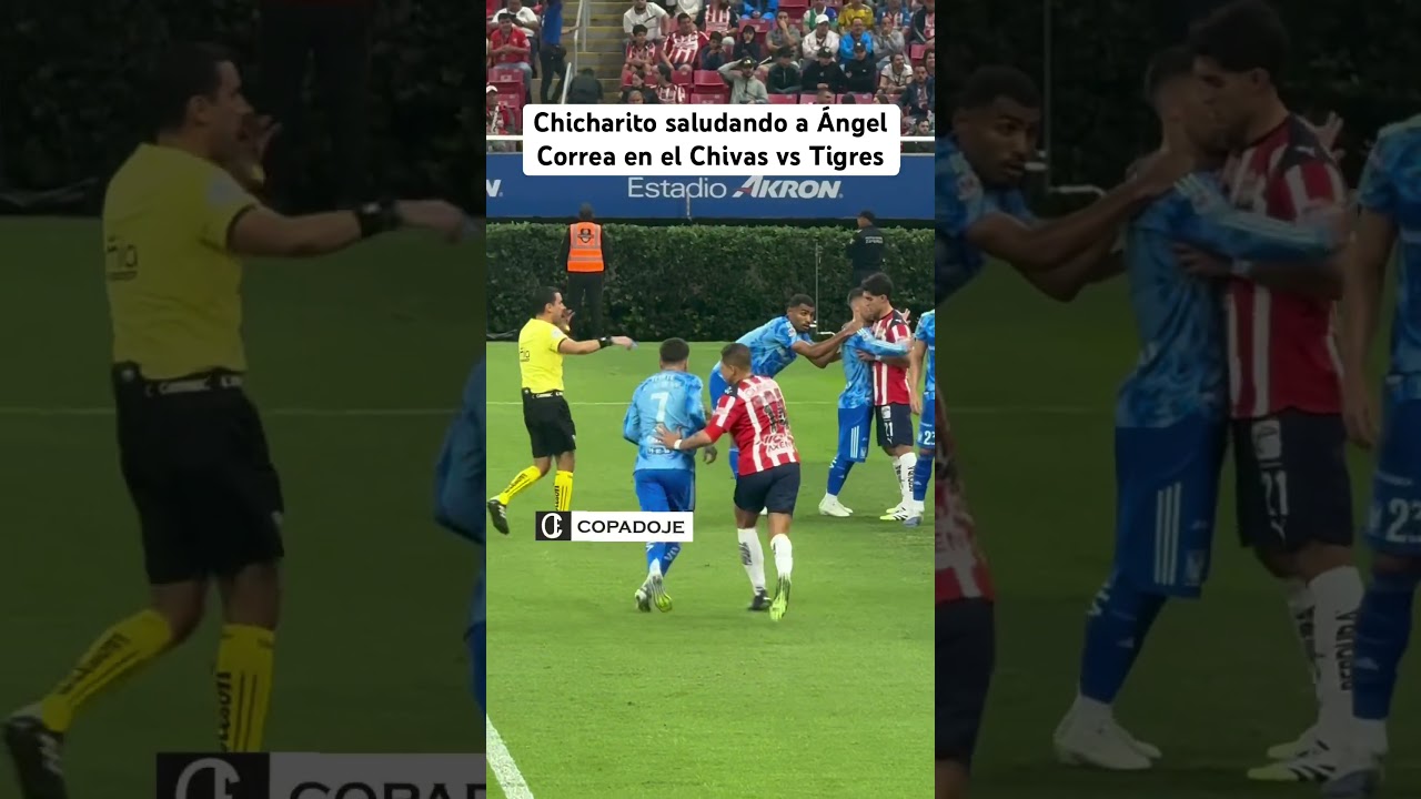 Javier el Chicharito Hernández saludando a Ángel Correa en el Chivas vs Tigres en México