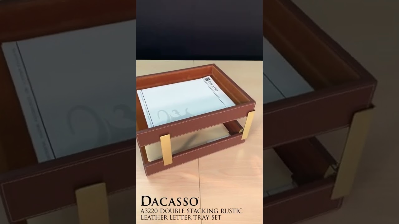 Rustic Brown Leather Letter Tray, Stacking Set (A3220)