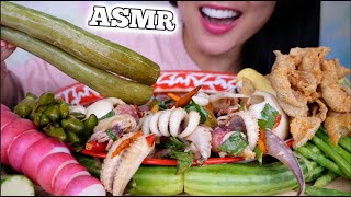 ASMR SPICY MIX SEAFOOD THAI SALAD + FRESH VEGGIES (EATING SOUNDS) LIGHT WHISPERS | SAS-ASMR