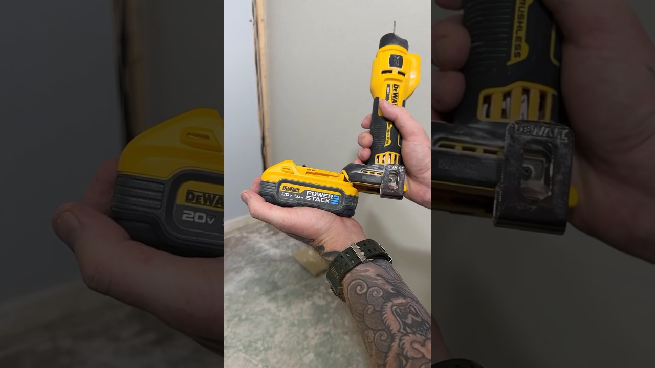 Running the Dewalt POWERSTACK 5AH battery from start to finish doing the drywall #shorts #ad #dewalt