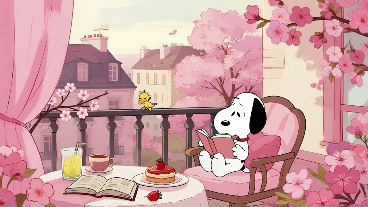 Snoopy Cherry Blossom 🌸 Relaxing Jazz for a Quick Break - YouTube