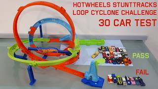Tested 30x HotWheels through Loop Cyclone Challenge Stunt Tracks set review & defect fix