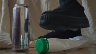 Crush Girl With Black Sneakers Crushing Battle And Aluminum Can