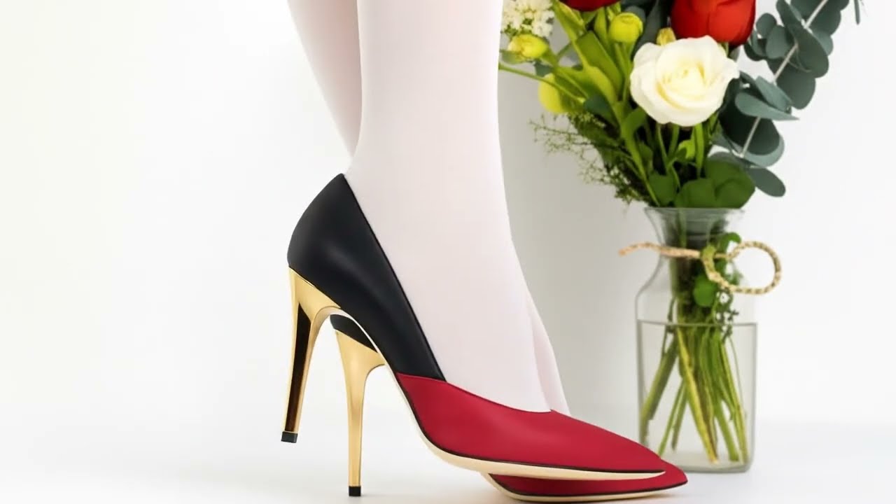MAITELAINI Red with Black Leather Pumps