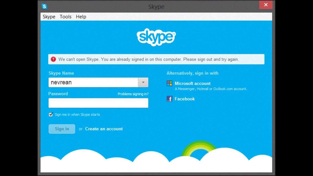 skype sign in problems windows
