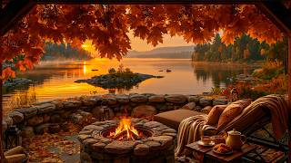 Calming Autumn Lakeside Escape 🍂🔥 Cozy Fire Pit, Calm Water & Deep Relaxation Ambience