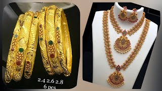 Gold Polish Premium Quality Bangles | Matte Combo Haram Sets | With Prices 322 | Imitation Jewelry