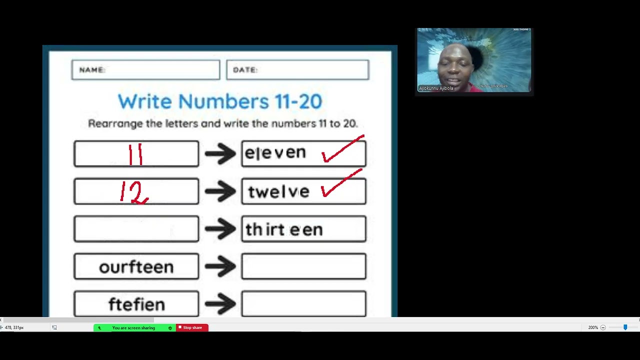 Numbers 11 to 20 in words