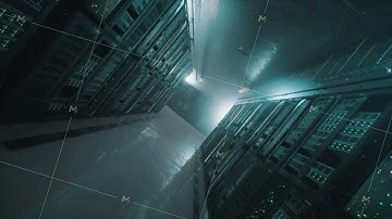 Slow motion through dark modern server room