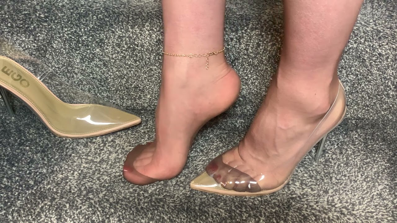 Silverlegs Brown Pantyhose & Clear Perspex High Heels