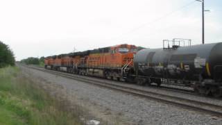 Three types of Gevos pull BNSF train of tank cars