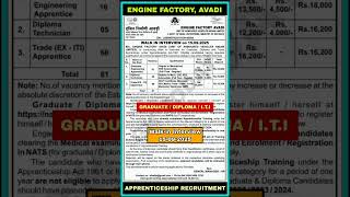 Engine Factory Avadi Recruitment 2025  Graduatediplomaiti Apprentice Posts