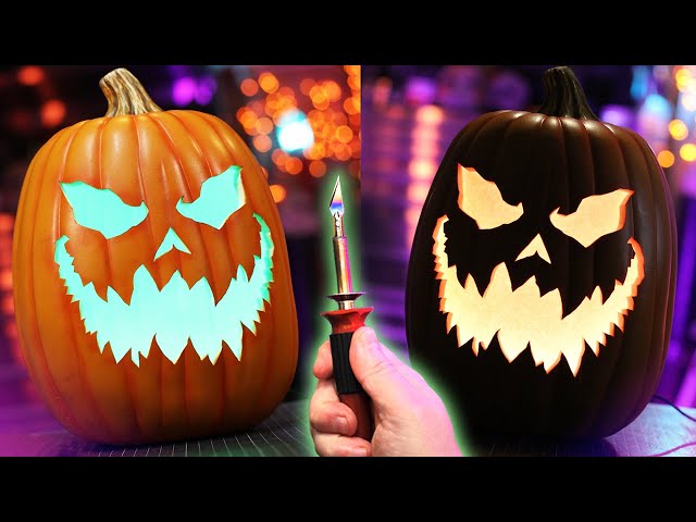 How to Carve a Foam Pumpkin - Easy Tutorial - DIY Hot Knife - Paint and  Light Craft Pumpkin 