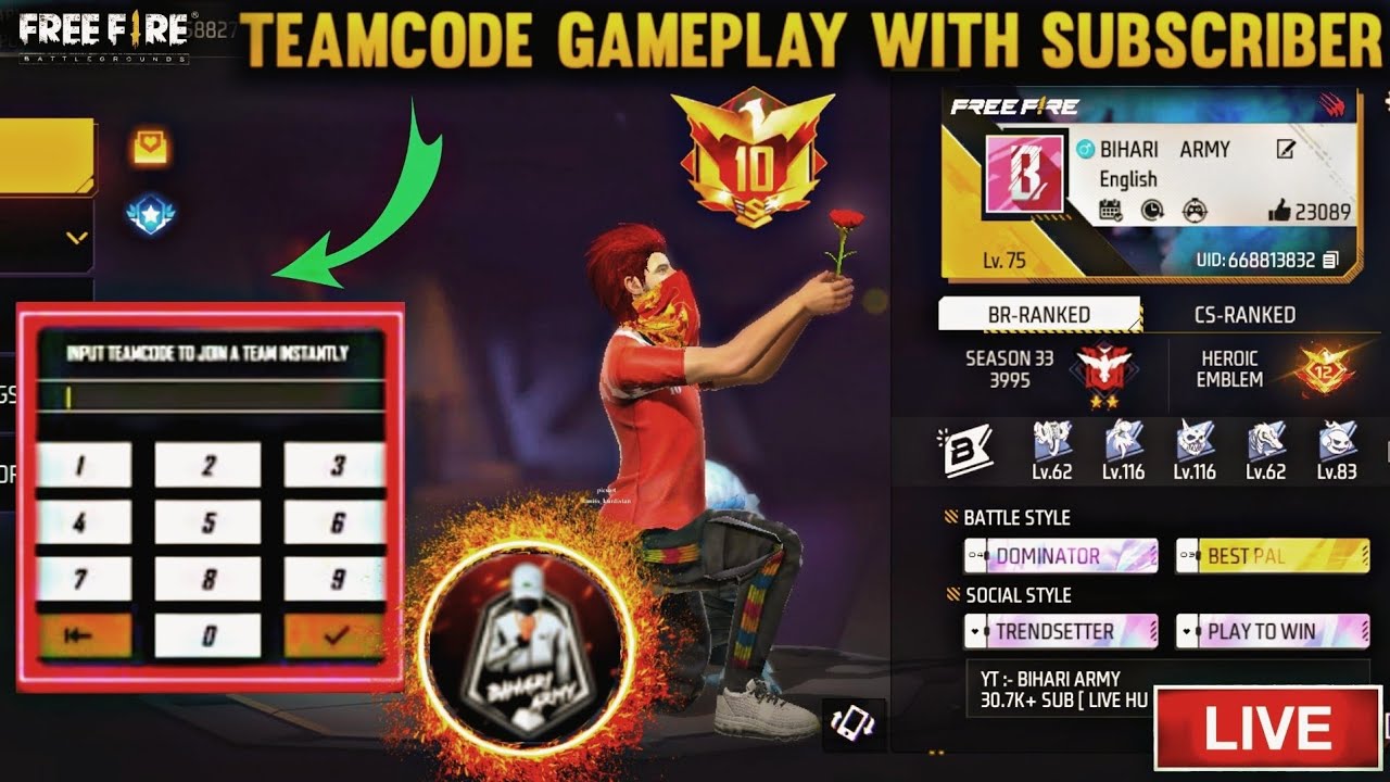 ff Live Rank Push To Grandmaster ☠️ || Free Fire Teamcode || ff Live ...
