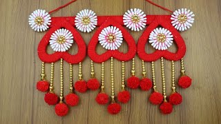 DIY WOOLEN CRAFT IDEA - WOOLEN POM POM DOOR HANGING - WALL HANGING CRAFT IDEA - WOOLEN TORAN MAKING