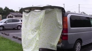 概要欄を御覧下さい 車中泊改造 100均商品で 簡易更衣室 リアゲートタープ 自作 Youtube