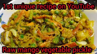 unique raw mango vegetable pickle recipe| how to make raw mango vegetable pickle recipe|