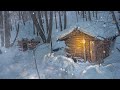 Log cabin off grid, Winter overnight cabin, Cold and snowy, Log cabin living