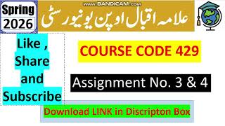 ⏩ AIOU Code 429 Solved Assignment No.3 & 4 Spring 2026 || Mass Education || Bachelor BA/B.Com/ADP