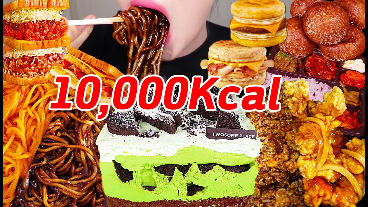 먹방 브이로그/ 만칼로리 챌린지 가보자고✨(짜장면+짬뽕+탕수육+볶음밥/말차아박홀케이크/편의점도시락+신라면/이삭토스트/찹쌀도너츠/스타벅스샌드위치/디저트먹방)