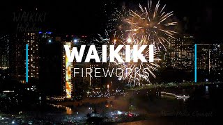 Happy New Year - Waikiki Beach fireworks - Honolulu, Oahu | 4K drone footage