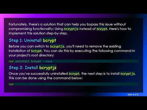 Solving the node-pre-gyp: not found Error While Installing bcrypt in Node.js
