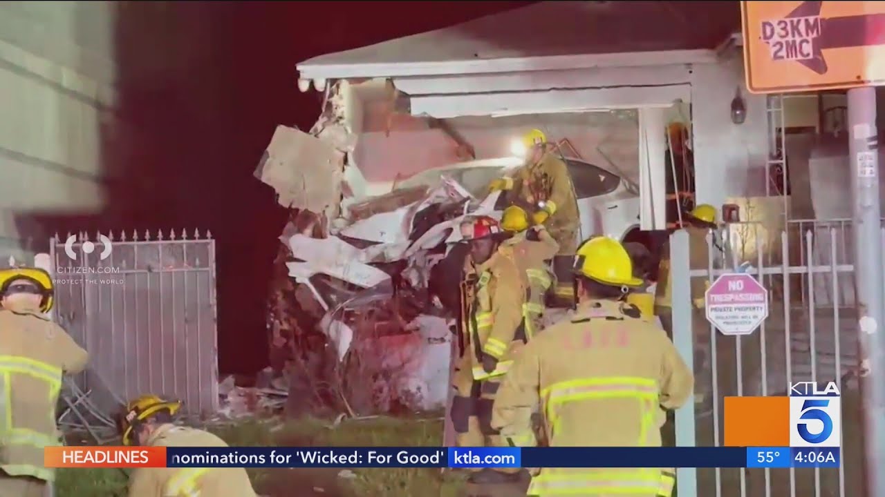 Tesla crashes into living room of Pacoima house; 2 hospitalized
