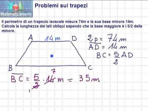 Il Perimetro Di Un Trapezio Isoscele Misura 74m E La Sua Base Maggiore Youtube