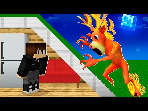I hid in a bunker from a lava deer in 99 nights in the forest in Minecraft! Raccoon