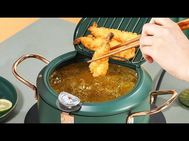 Deep Frying Pot & Thermometer Gauge Japanese Delicacy Tempura