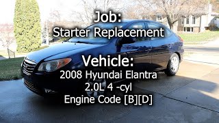 2008 Hyundai Elantra Starter Replacement - (Location and Repair) - Constant Clicking, No Start